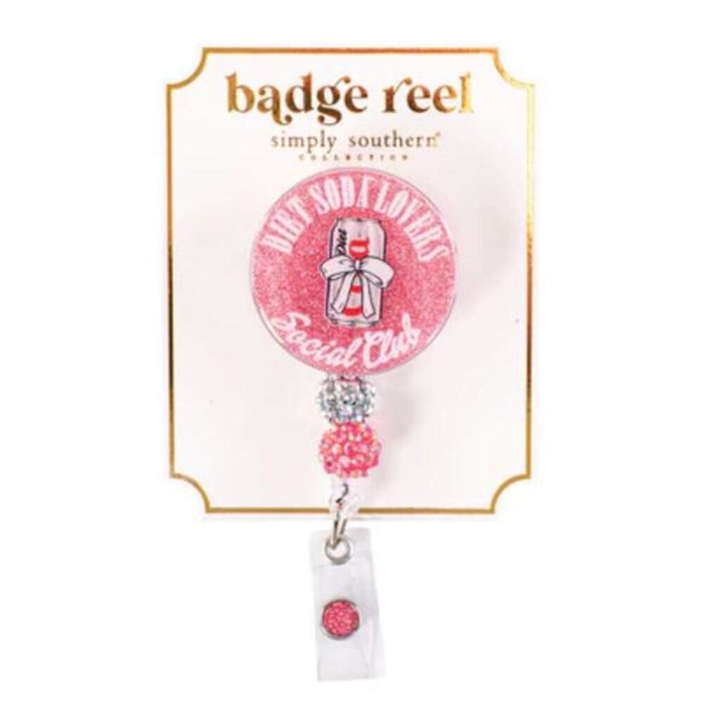 Badge Reel Retractable Diet Soda Coke Social Club Simply Southern ID Holder Pink